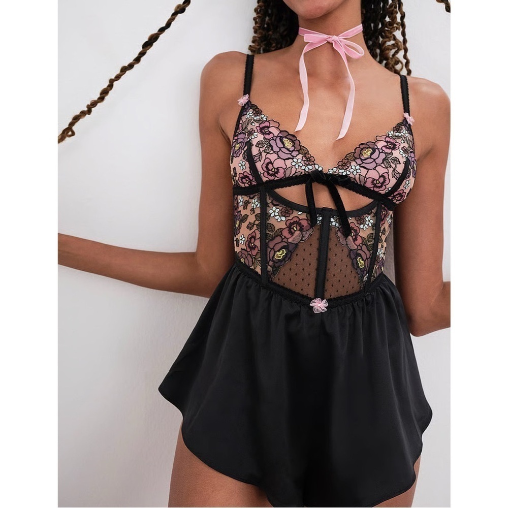 For Love & Lemons Clara Romper Holiday ‘22 Lace Small Teddy Intimates Lingerie